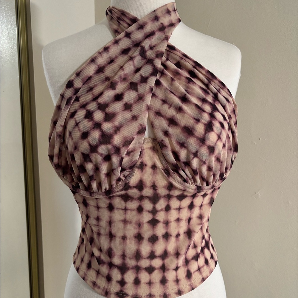 Fashion Nova Mauve and Black Crisscross Crop Top